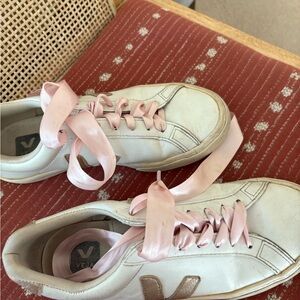 Veja Women's White Sneakers with Pink Laces